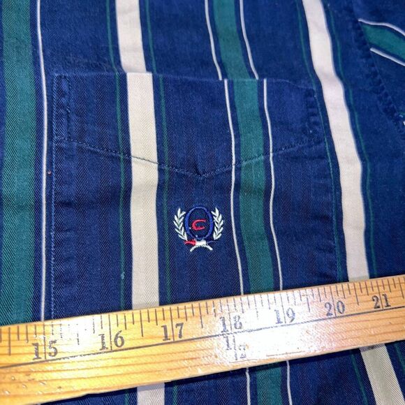 Vtg Men’s 90’s Coliseum Striped Button Down Shirt Size XL 100% Cotton Blue Green - Picture 9 of 11